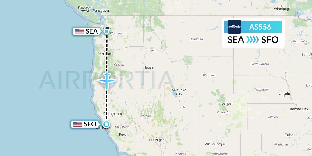 AS556 Alaska Airlines Flight Map: Seattle to San Francisco