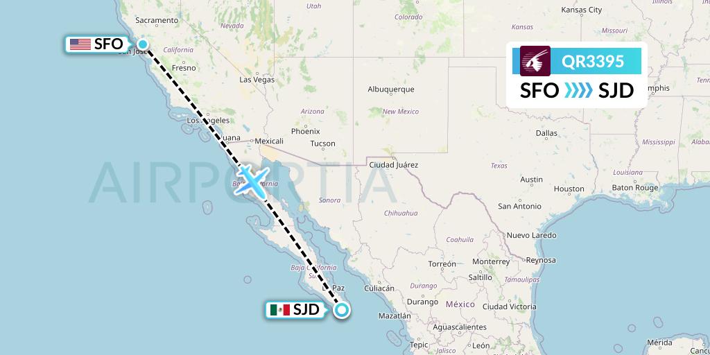 QR3395 Qatar Airways Flight Map: San Francisco to San Jose del Cabo
