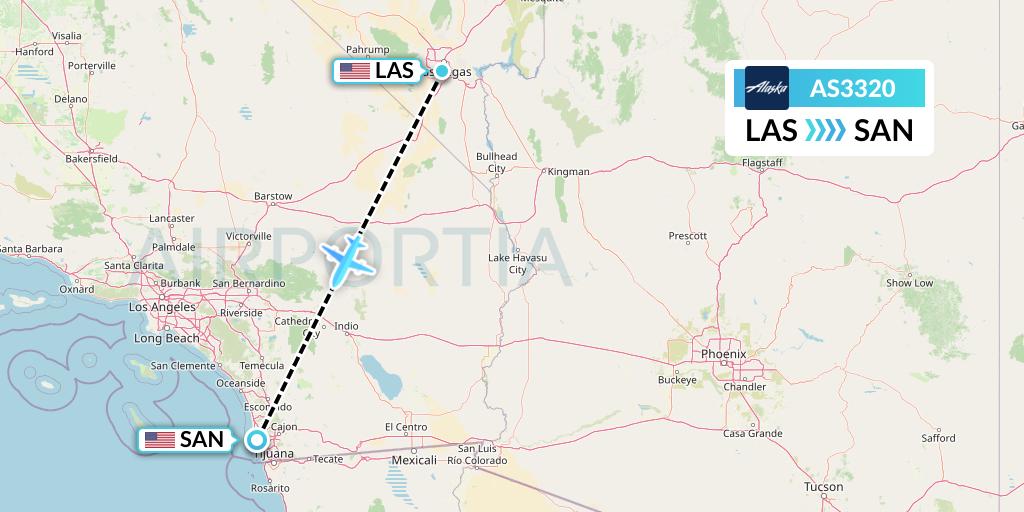 AS3320 Alaska Airlines Flight Map: Las Vegas to San Diego