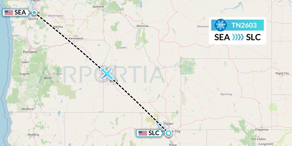 TN2603 Air Tahiti Nui Flight Map: Seattle to Salt Lake City