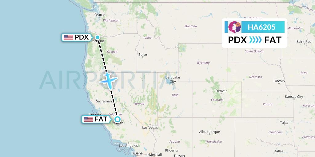 HA6205 Hawaiian Airlines Flight Map: Portland to Fresno