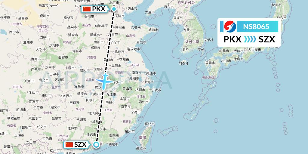 NS8065 Hebei Airlines Flight Map: Beijing to Shenzhen