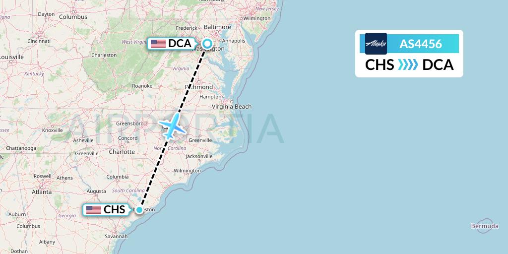 AS4456 Alaska Airlines Flight Map: Charleston to Washington