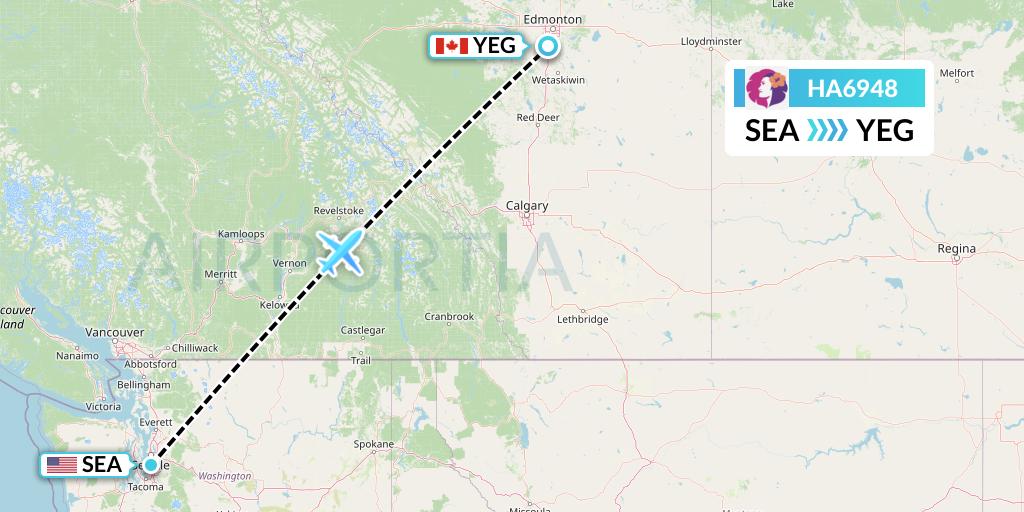HA6948 Hawaiian Airlines Flight Map: Seattle to Edmonton