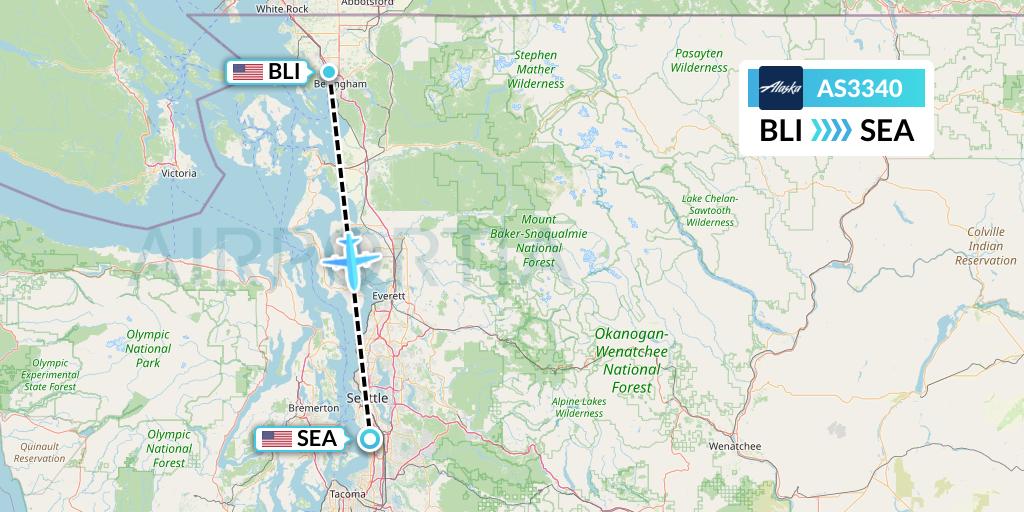 AS3340 Alaska Airlines Flight Map: Bellingham to Seattle