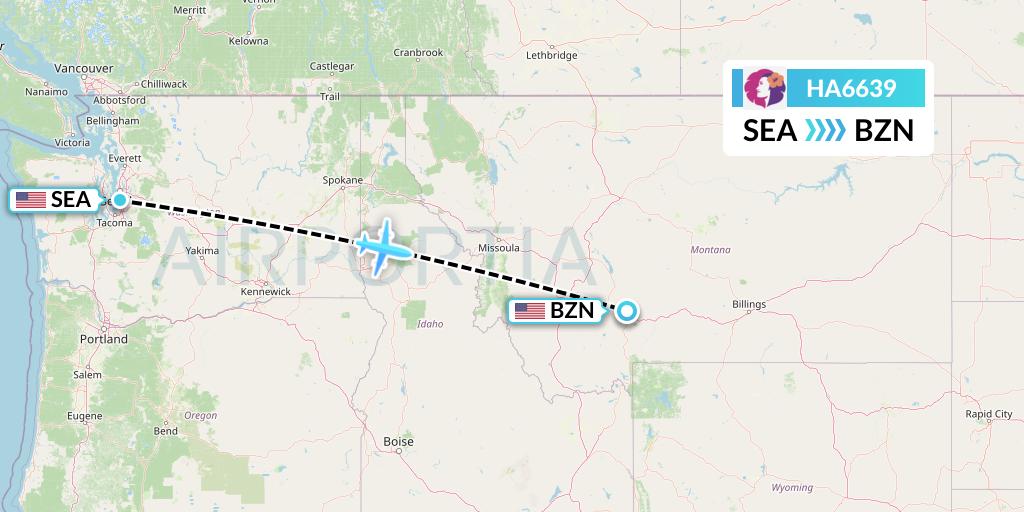 HA6639 Hawaiian Airlines Flight Map: Seattle to Bozeman