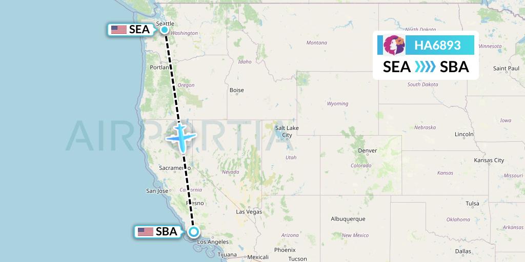 HA6893 Hawaiian Airlines Flight Map: Seattle to Santa Barbara