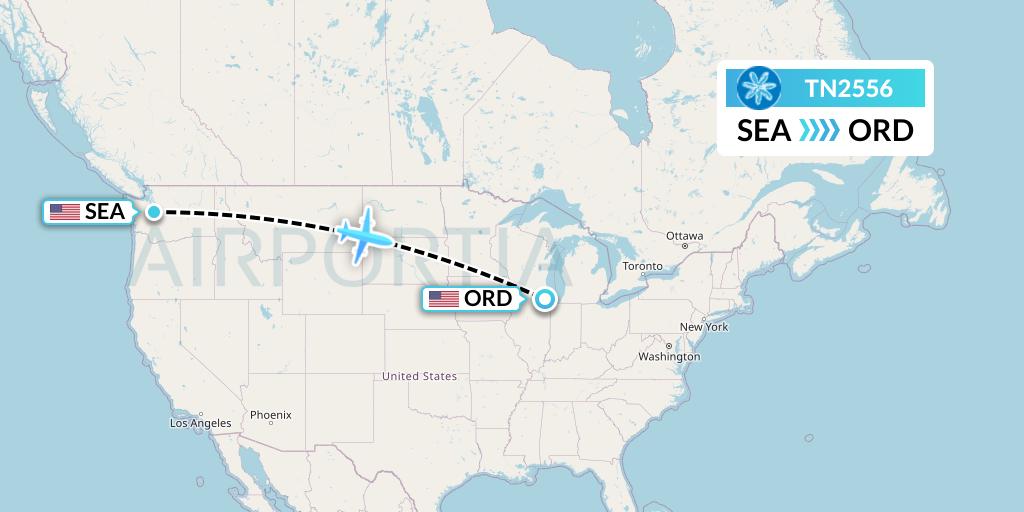 TN2556 Air Tahiti Nui Flight Map: Seattle to Chicago