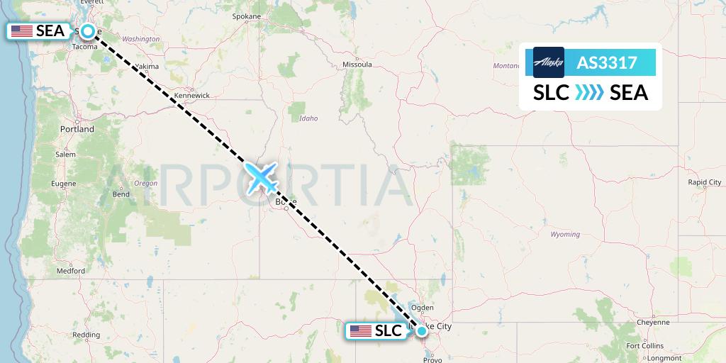 AS3317 Alaska Airlines Flight Map: Salt Lake City to Seattle