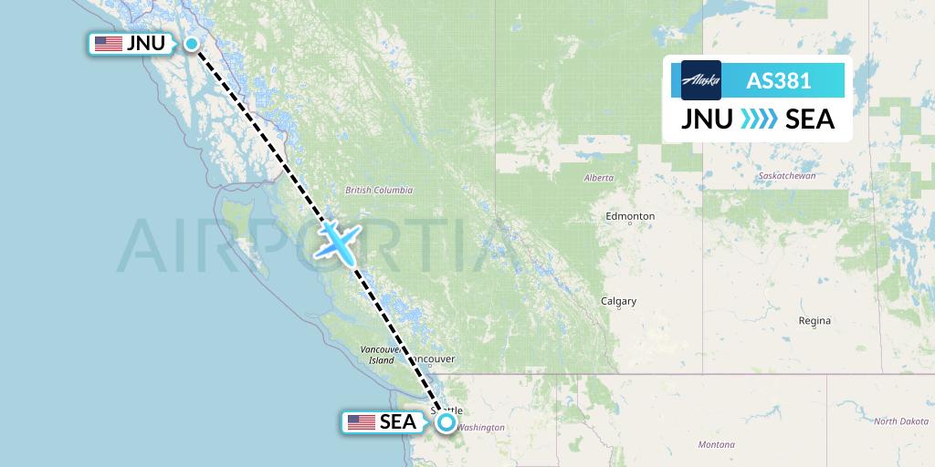 AS381 Alaska Airlines Flight Map: Juneau to Seattle