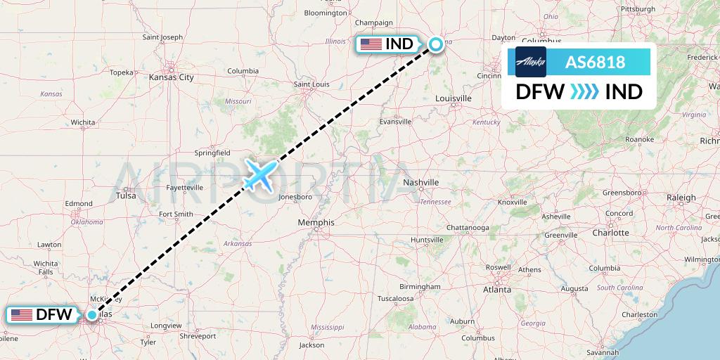 AS6818 Alaska Airlines Flight Map: Dallas to Indianapolis
