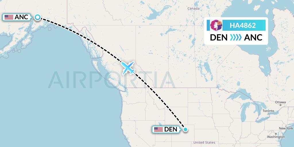 HA4862 Hawaiian Airlines Flight Map: Denver to Anchorage