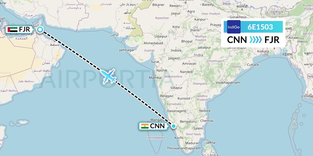 6E1503 IndiGo Airlines Flight Map: Mattannur to Fujairah