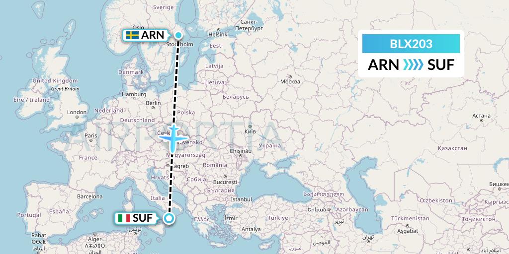 BLX203 TUI fly Nordics Flight Map: Stockholm to Lamezia Terme