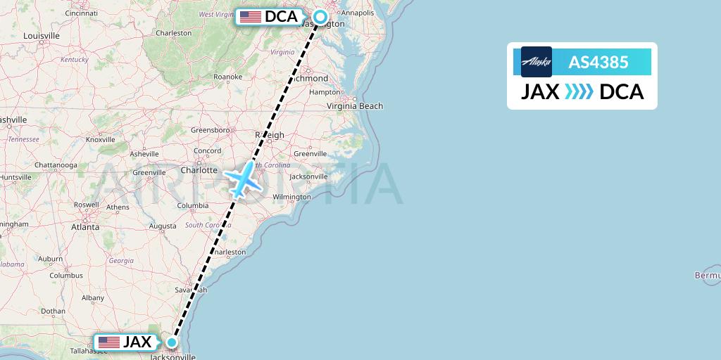 AS4385 Alaska Airlines Flight Map: Jacksonville to Washington