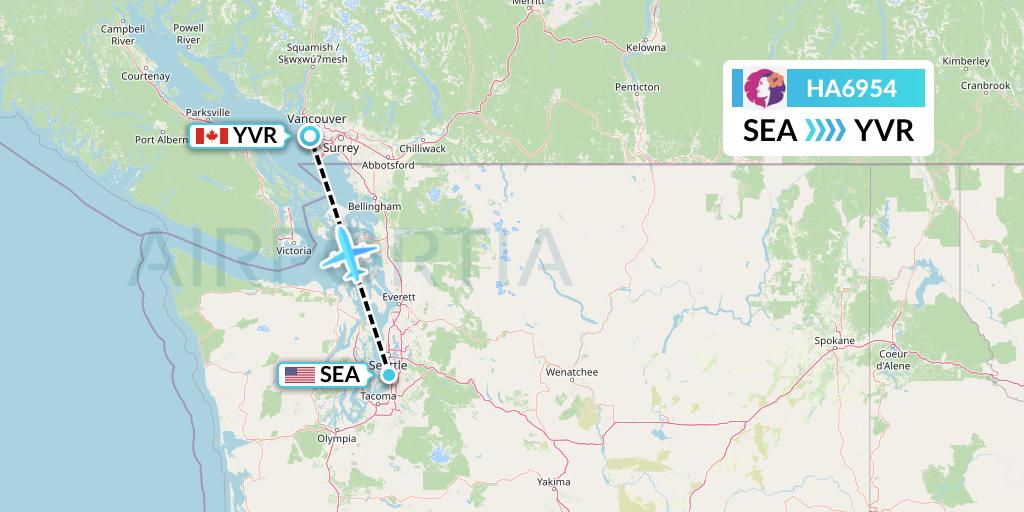 HA6954 Hawaiian Airlines Flight Map: Seattle to Vancouver