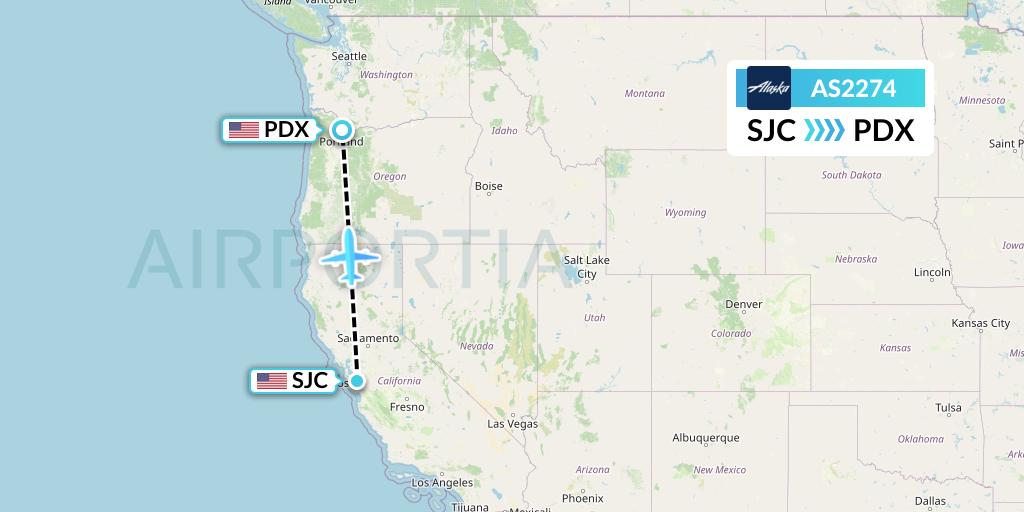AS2274 Alaska Airlines Flight Map: San Jose to Portland