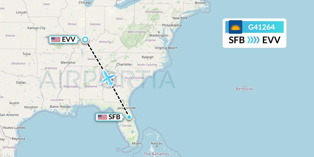 G41264 Allegiant Air Flight Map: Orlando to Evansville