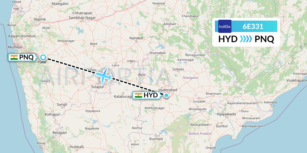 6E331 IndiGo Airlines Flight Map: Hyderabad to Pune
