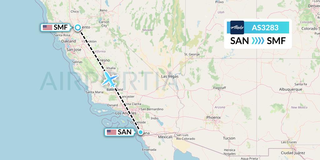 AS3283 Alaska Airlines Flight Map: San Diego to Sacramento