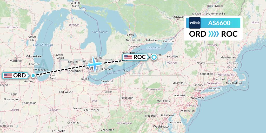 AS6600 Alaska Airlines Flight Map: Chicago to Rochester