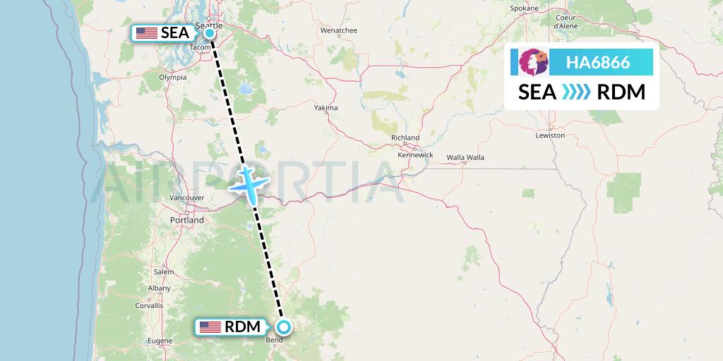 HA6866 Hawaiian Airlines Flight Map: Seattle to Redmond