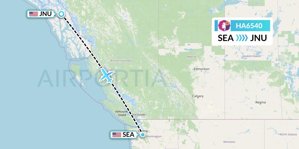 HA6540 Hawaiian Airlines Flight Map: Seattle to Juneau