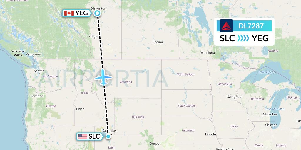DL7287 Delta Air Lines Flight Map: Salt Lake City to Edmonton