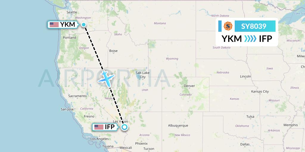 SY8039 Sun Country Airlines Flight Map: Yakima to Bullhead City