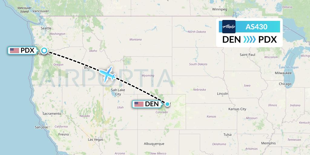 AS430 Alaska Airlines Flight Map: Denver to Portland
