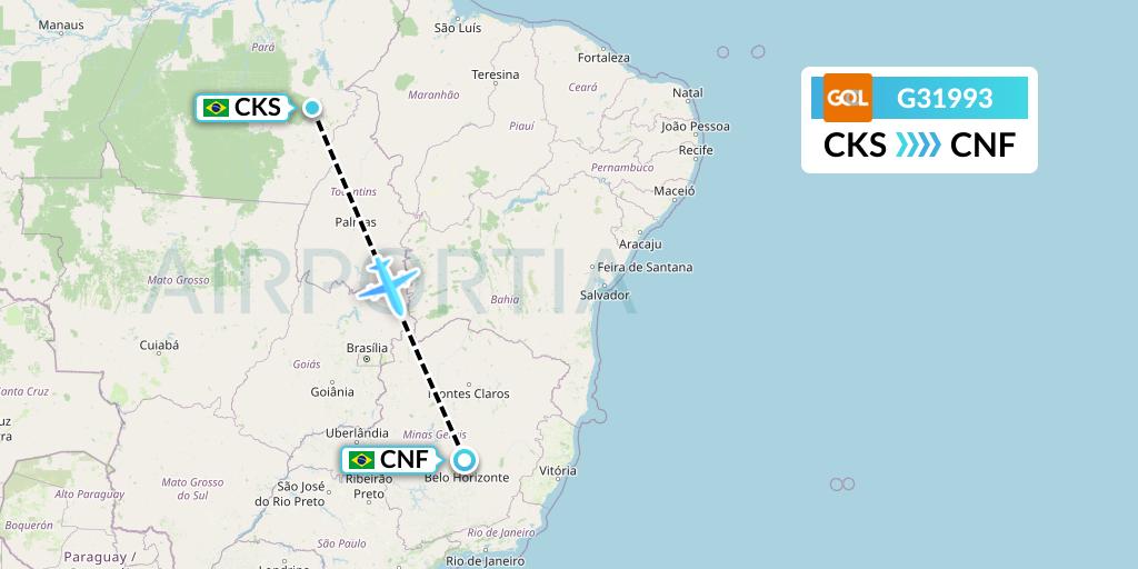 G31993 GOL Transportes Aeros Flight Map: Carajas to Belo Horizonte