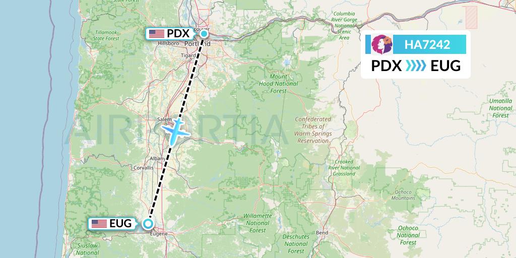 HA7242 Hawaiian Airlines Flight Map: Portland to Eugene