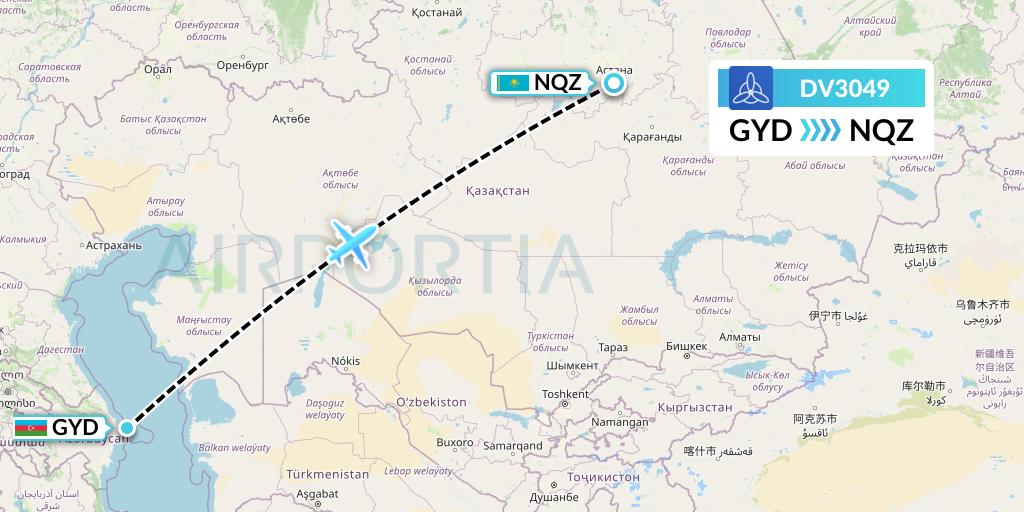 DV3049 SCAT Flight Map: Baku to Astana