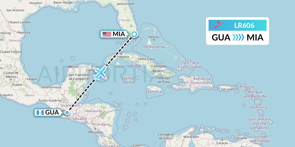 LR606 Lacsa Flight Map: Guatemala City to Miami