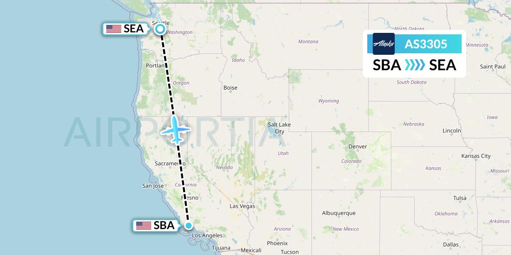 AS3305 Alaska Airlines Flight Map: Santa Barbara to Seattle