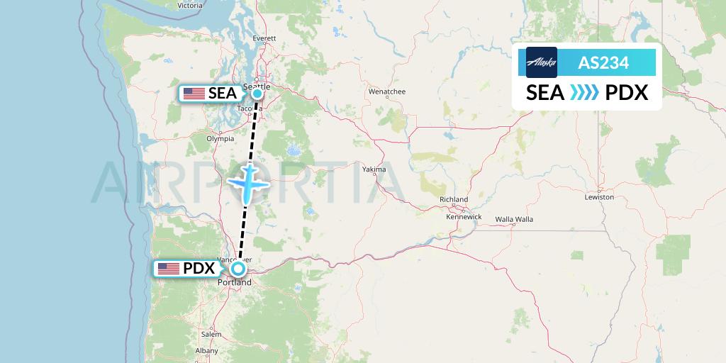 AS234 Alaska Airlines Flight Map: Seattle to Portland