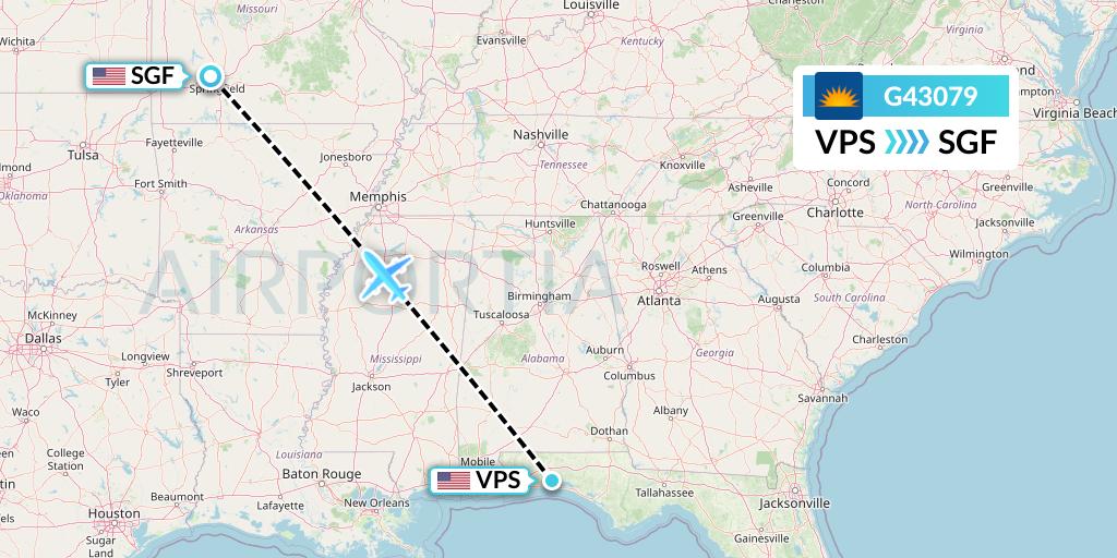 G43079 Allegiant Air Flight Map: Valparaiso to Springfield