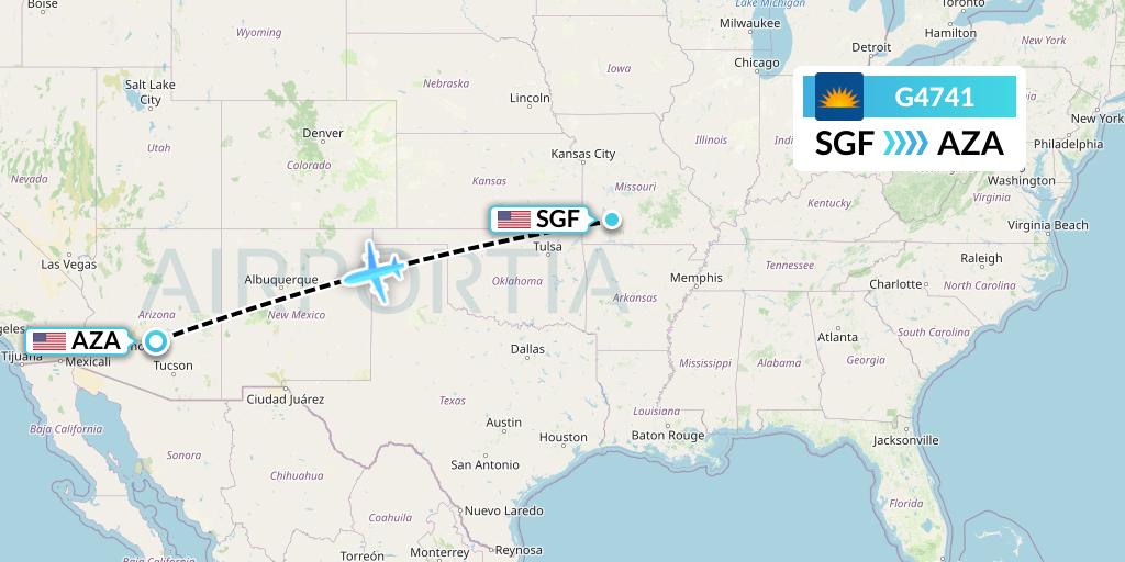 G4741 Allegiant Air Flight Map: Springfield to Phoenix