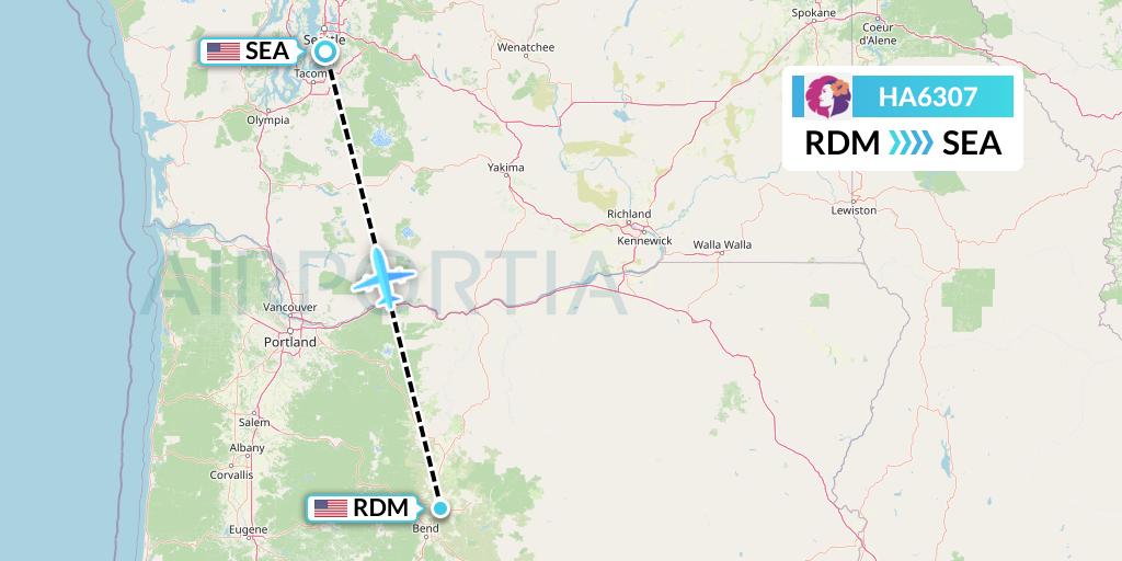 HA6307 Hawaiian Airlines Flight Map: Redmond to Seattle