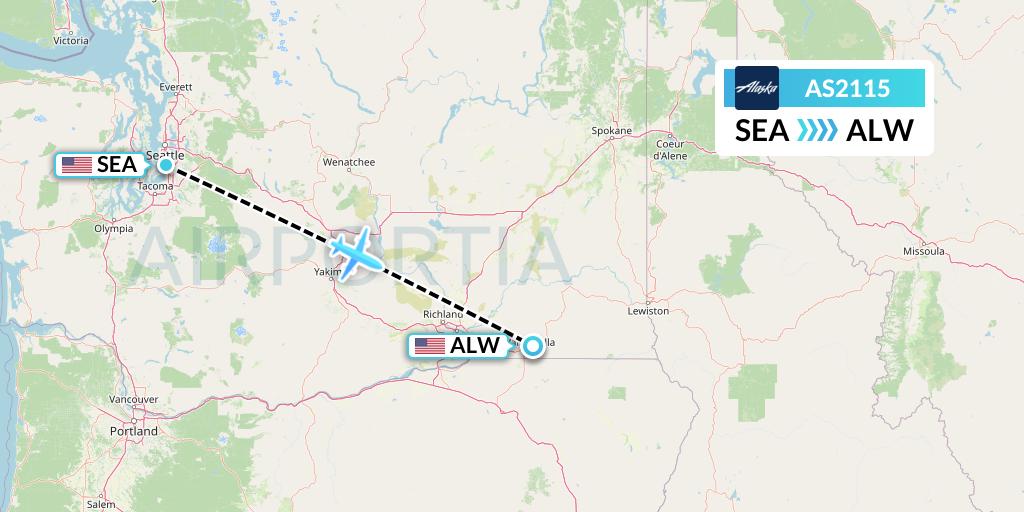 AS2115 Alaska Airlines Flight Map: Seattle to Walla Walla