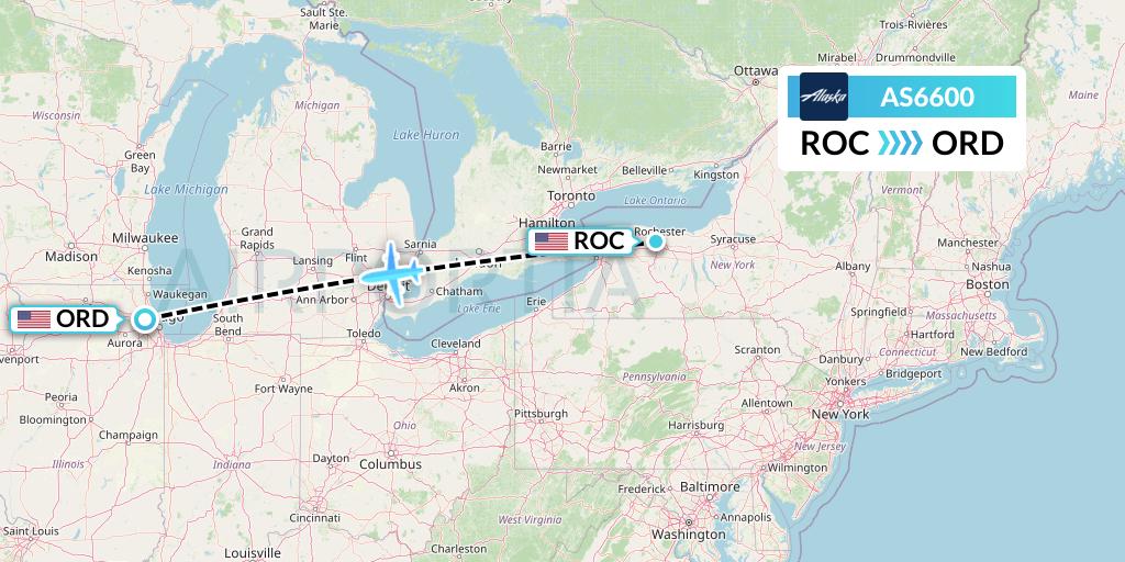 AS6600 Alaska Airlines Flight Map: Rochester to Chicago