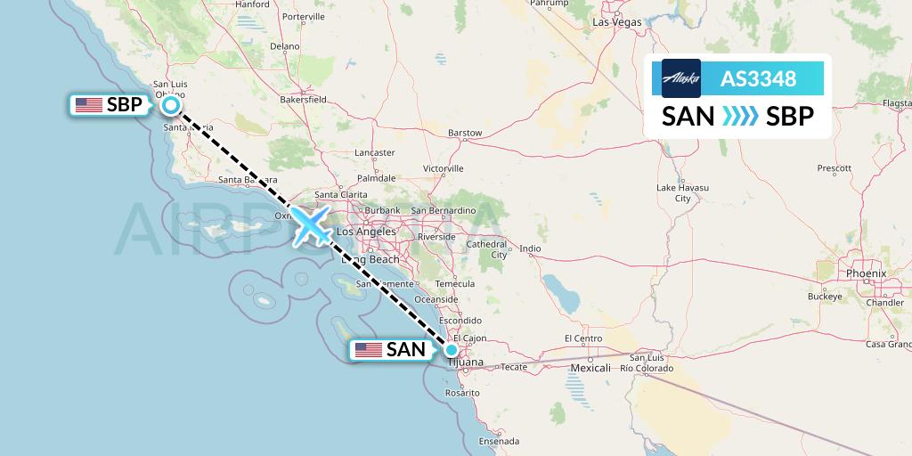 AS3348 Alaska Airlines Flight Map: San Diego to San Luis Obispo
