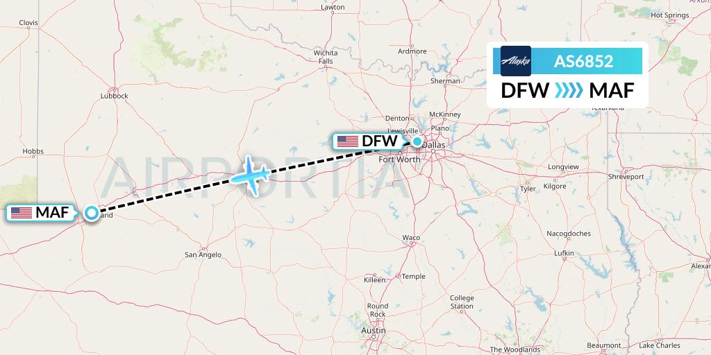 AS6852 Alaska Airlines Flight Map: Dallas to Midland