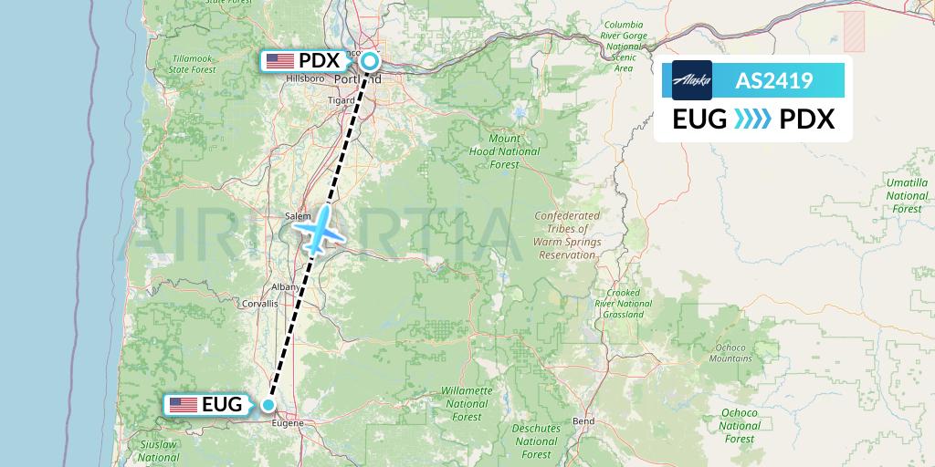 AS2419 Alaska Airlines Flight Map: Eugene to Portland