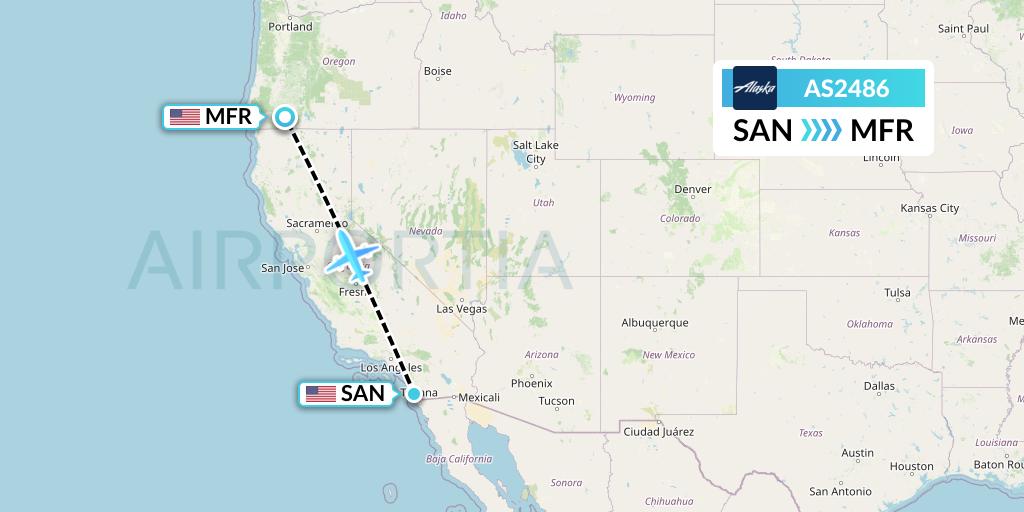 AS2486 Alaska Airlines Flight Map: San Diego to Medford