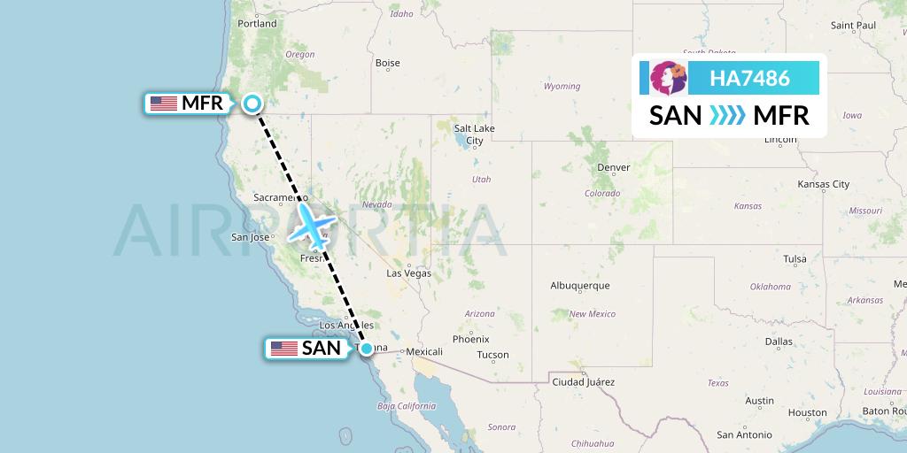 HA7486 Hawaiian Airlines Flight Map: San Diego to Medford