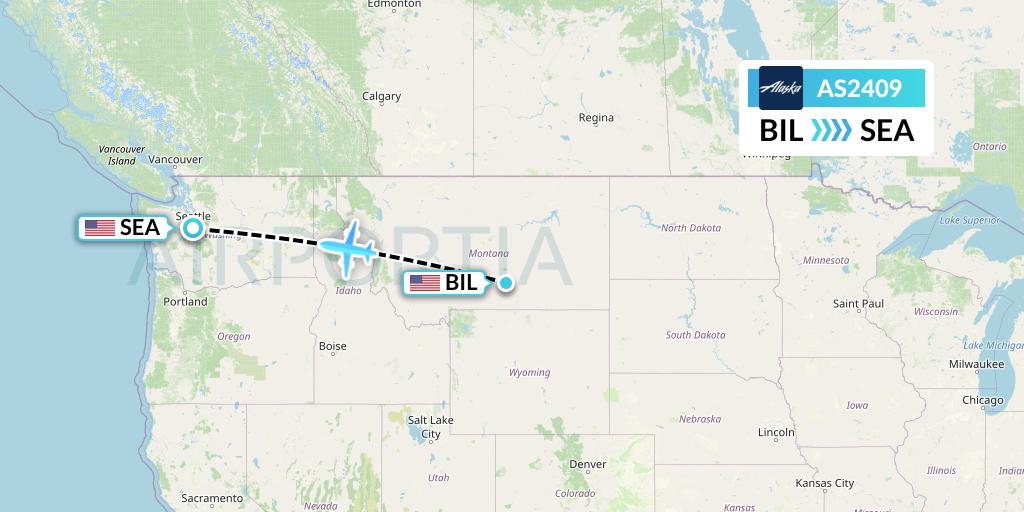 AS2409 Alaska Airlines Flight Map: Billings to Seattle