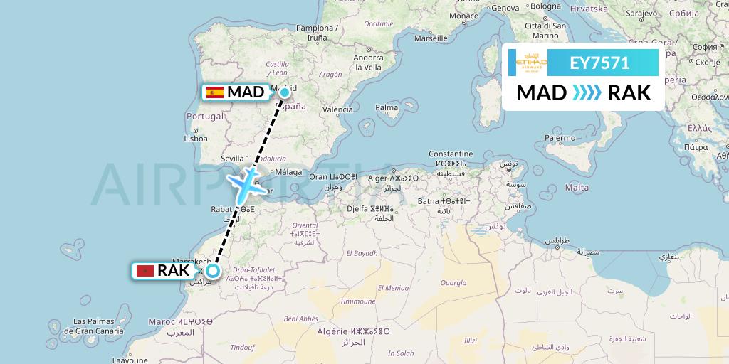 EY7571 Etihad Airways Flight Map: Madrid to Marrakesh 