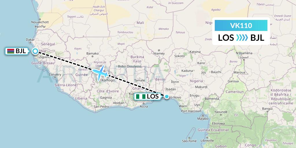 VK110 Valuejet Flight Map: Lagos to Banjul