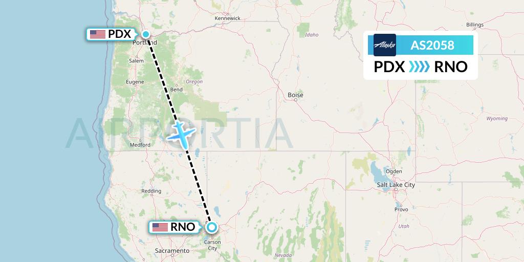 AS2058 Alaska Airlines Flight Map: Portland to Reno